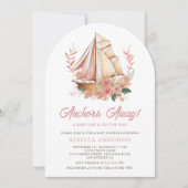 Boho Floral Boat Nautisch Meisje Boog Baby shower Kaart (Voorkant)