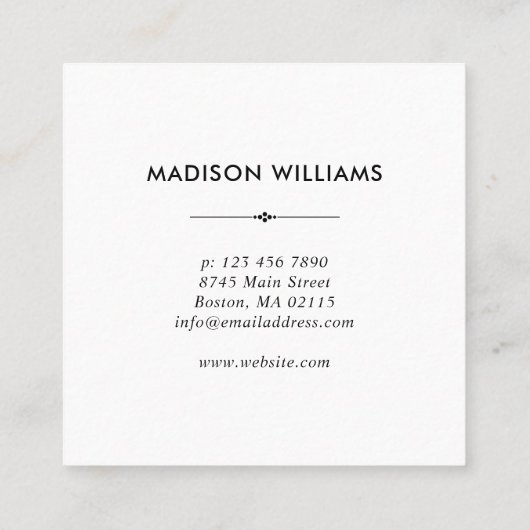 Boho Floral Boeket Zwart Achtergrond Monogram Vierkante Visitekaartje (Achterkant)