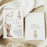 Boho Floral Boot Brunch Bubble Vrijgezellenfeest Kaart<br><div class="desc">Boho Floral Boot Boot Brunch Bubble Bridal Shower Invitation Boots brunch en bubbly bridals doucheuitnodiging met een cowgirl boot,  champagneglas,  mooie blush bloemstukken,  moderne kalligrafie kop en faux gouden stippen. Deze laarzen brunch en bubbly bruids douche uitnodiging is in een bohemian stijl.</div>