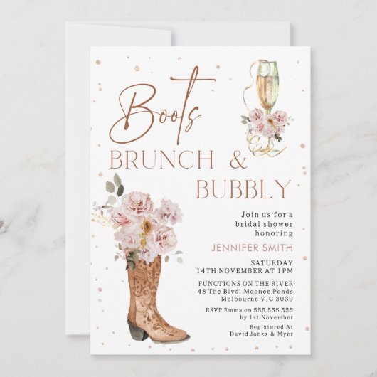 Boho Floral Boot Brunch Bubble Vrijgezellenfeest Kaart (Voorkant)