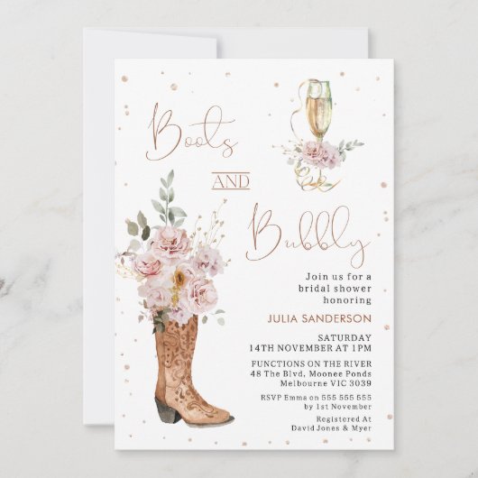 Boho Floral Boot en Brunch Vrijgezellenfeest Kaart (Voorkant)