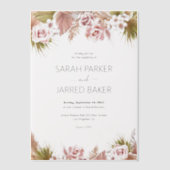 Boho Floral Border Bruiloft Vellum Uitnodigingen (Voorkant)