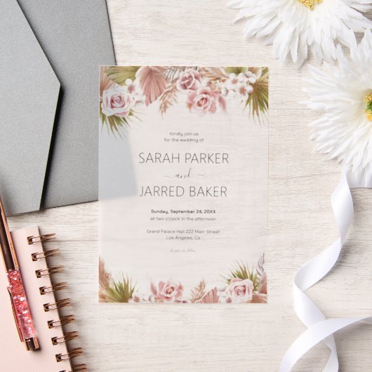 Boho Floral Border Bruiloft Vellum Uitnodigingen (Huwelijk)