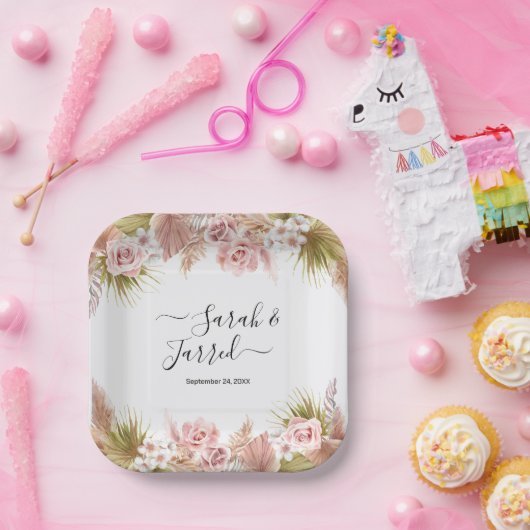 Boho Floral Border Papieren Bordje (Feest)