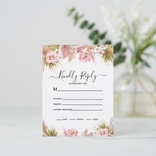 Boho Floral Border RSVP Kaartje (Staand voorkant)