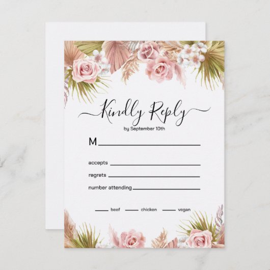 Boho Floral Border RSVP Kaartje (Voorkant / Achterkant)
