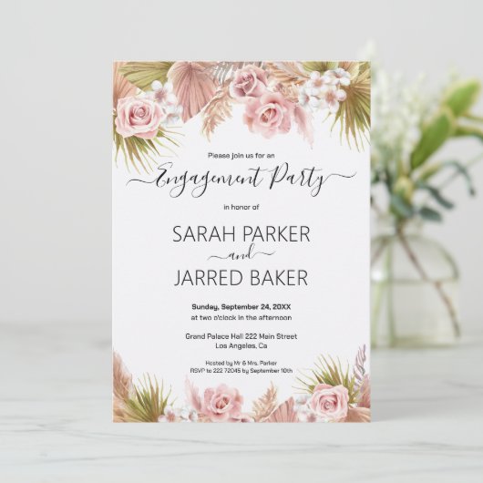 Boho Floral Border Verloving Kaart (Staand voorkant)