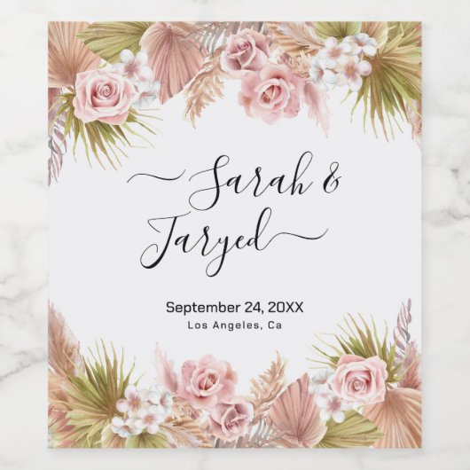 Boho Floral Border Wijn Etiket (Enkel label)