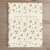 Boho Floral Botanical Pattern Girl Beige Name Text Notitieboek
