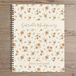 Boho Floral Botanical Pattern Girl Beige Name Text Notitieboek