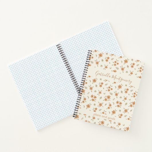 Boho Floral Botanical Pattern Girl Beige Name Text Notitieboek (Binnen)