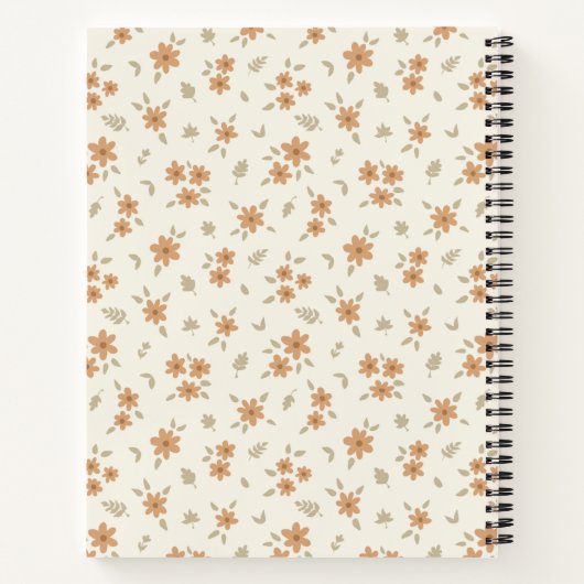 Boho Floral Botanical Pattern Girl Beige Name Text Notitieboek (Achterkant)