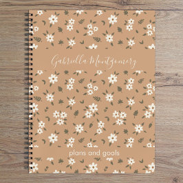 Boho Floral Botanical Pattern Girl Brown Name Text Notitieboek