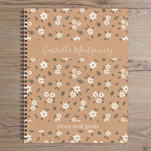 Boho Floral Botanical Pattern Girl Brown Name Text Notitieboek