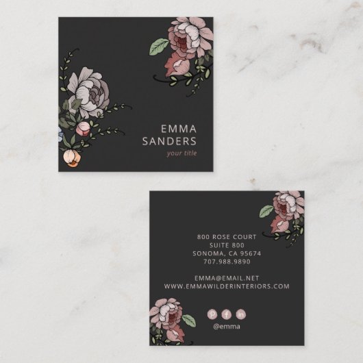 Boho Floral Botanical Vierkante Visitekaartje (Voorkant / Achterkant)