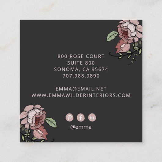 Boho Floral Botanical Vierkante Visitekaartje (Achterkant)