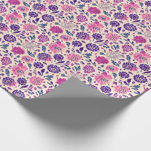 Boho Floral Botanisch Paars Cadeaupapier (Hoek)