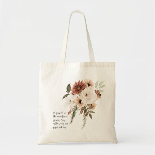 Boho Floral bouquet gepersonaliseerd citaat Tote Bag (Voorkant)