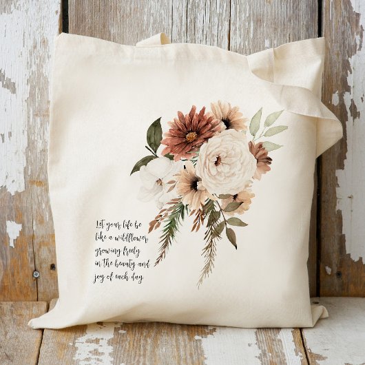 Boho Floral bouquet gepersonaliseerd citaat Tote Bag