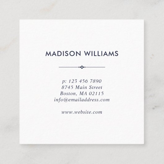 Boho Floral Bouquet - Navy Blue - Monogram Vierkante Visitekaartje (Achterkant)