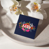 Boho Floral Bouquet - Navy Blue - Monogram Vierkante Visitekaartje