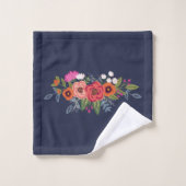 Boho Floral Bouquet - Navy Blue & Pink Monogram Bad Handdoek (Wasdoekje)