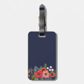 Boho Floral Bouquet - Navy Blue & Pink Monogram Bagagelabel (Achterkant verticaal)