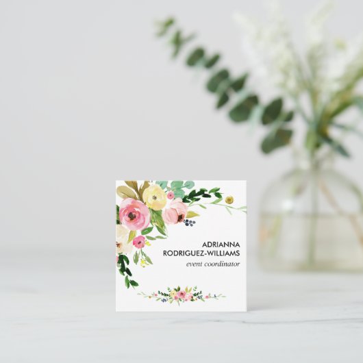 Boho Floral Bouquet Square Visitekaartje (Staand voorkant)