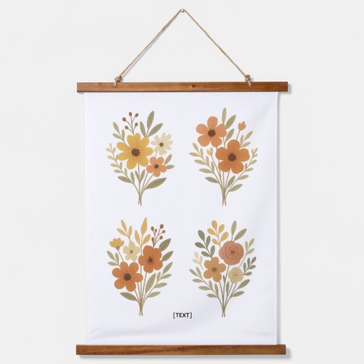 Boho Floral Bouquet Wall Tapestry | Add Text Hangend Wandkleed (Voorkant)
