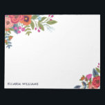 Boho Floral Bouquets - Naam Notitieblok<br><div class="desc">Wit notitieblok met mooie bouquets van bloemen in twee hoeken. Voeg jouw naam toe in moderne blauwhelmen.</div>