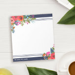 Boho Floral Bouquets - Navy Blue & White - naam Notitieblok<br><div class="desc">Gepersonaliseerd notitieblok met prachtige bouquets van boho bloemen in twee hoeken. Voeg jouw naam toe in moderne witte letters tegen blauw van de marine.</div>