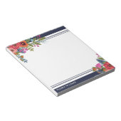 Boho Floral Bouquets - Navy Blue & White - naam Notitieblok (Schuin)