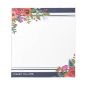 Boho Floral Bouquets - Navy Blue & White - naam Notitieblok (Voorkant)