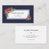 Boho Floral Bouquets - Navy Blue & White Visitekaartje (Voorkant / Achterkant)