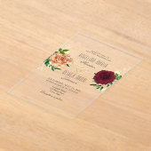 Boho Floral Bourgogne Acryl bruiloft Uitnodigen Uitnodigingen (Laagn)