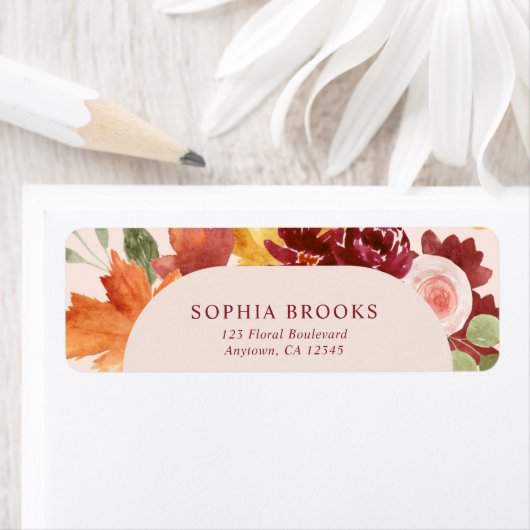 Boho Floral Bourgondië Fall Wedding Retouradres Etiket (Insitu)