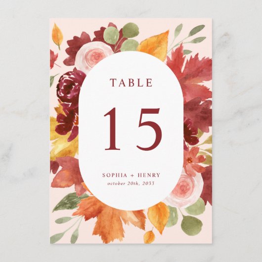 Boho Floral Bourgondië Trouwtafel Nummer Menu (Achterkant)