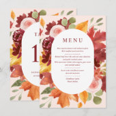 Boho Floral Bourgondië Trouwtafel Nummer Menu (Voorkant / Achterkant)