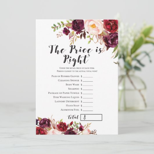 Boho Floral Bourgondië Vrijgezellenfeest Game 5x7 Kaart (Staand voorkant)