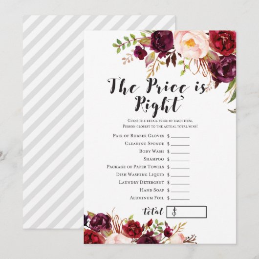 Boho Floral Bourgondië Vrijgezellenfeest Game 5x7 Kaart (Voorkant / Achterkant)