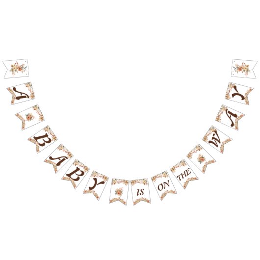 Boho Floral Brown Letters op wit Baby shower Vlaggetjes (Alle)