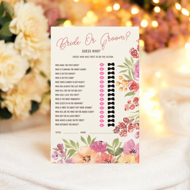 Boho Floral "Bruid of bruidegom?" Vrijgezellenfees (Boho Floral "Bride or Groom?" Bridal Shower Game)