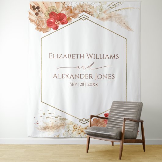 Boho Floral bruiloft achtergrond | terracotta Wandkleed (In situ)