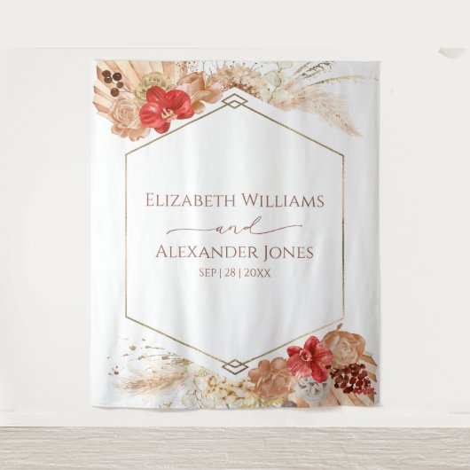 Boho Floral bruiloft achtergrond | terracotta Wandkleed (Voorkant)