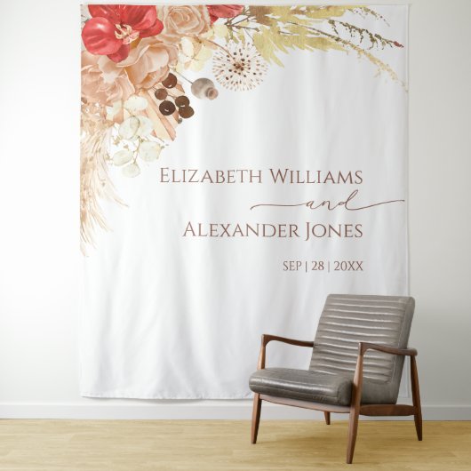 Boho Floral bruiloft achtergrond | terracotta Wandkleed (In situ)