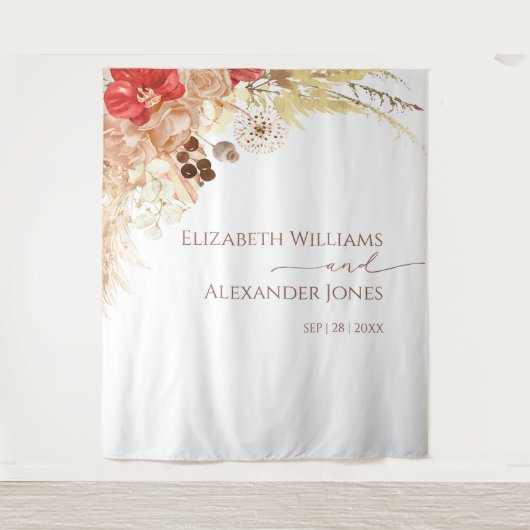 Boho Floral bruiloft achtergrond | terracotta Wandkleed (Voorkant)