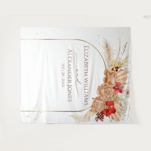 Boho Floral bruiloft achtergrond | terracotta Wandkleed (Voorkant (horizontaal))