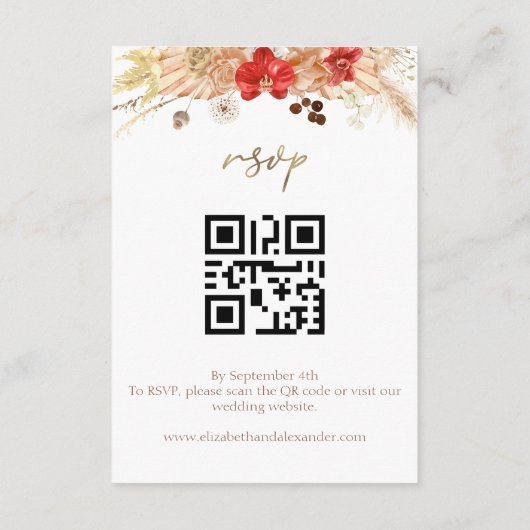 Boho Floral bruiloft details | RSVP | QR-code Informatiekaartje (Achterkant)