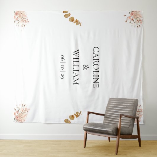 Boho Floral bruiloft fotocabine achtergronden Wandkleed (In Situ (horizontaal))