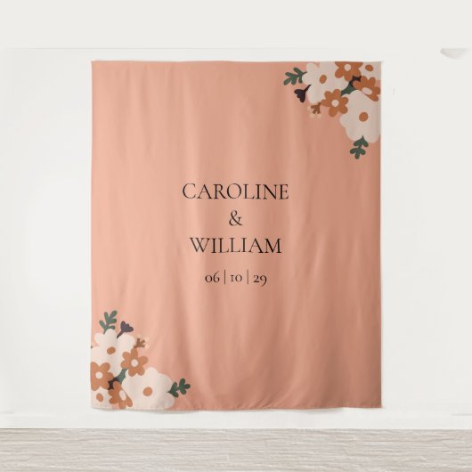 Boho Floral bruiloft fotocabine achtergronden Wandkleed (Voorkant)